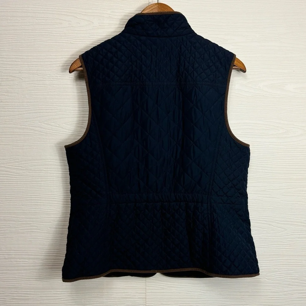 Talbots Dark Navy Quilted Vest w/Gold Accents‎ Zip Front Size Large